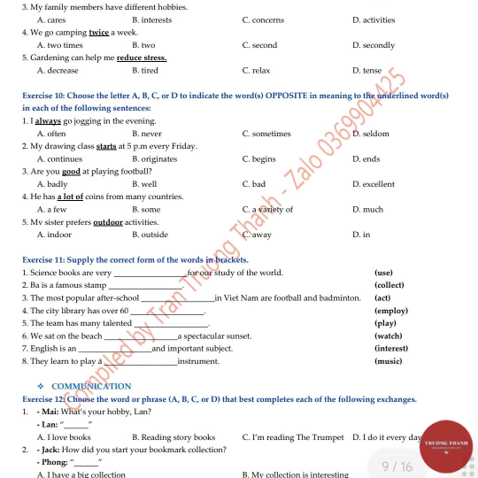 Bài Tập Bổ Trợ Tiếng Anh 7